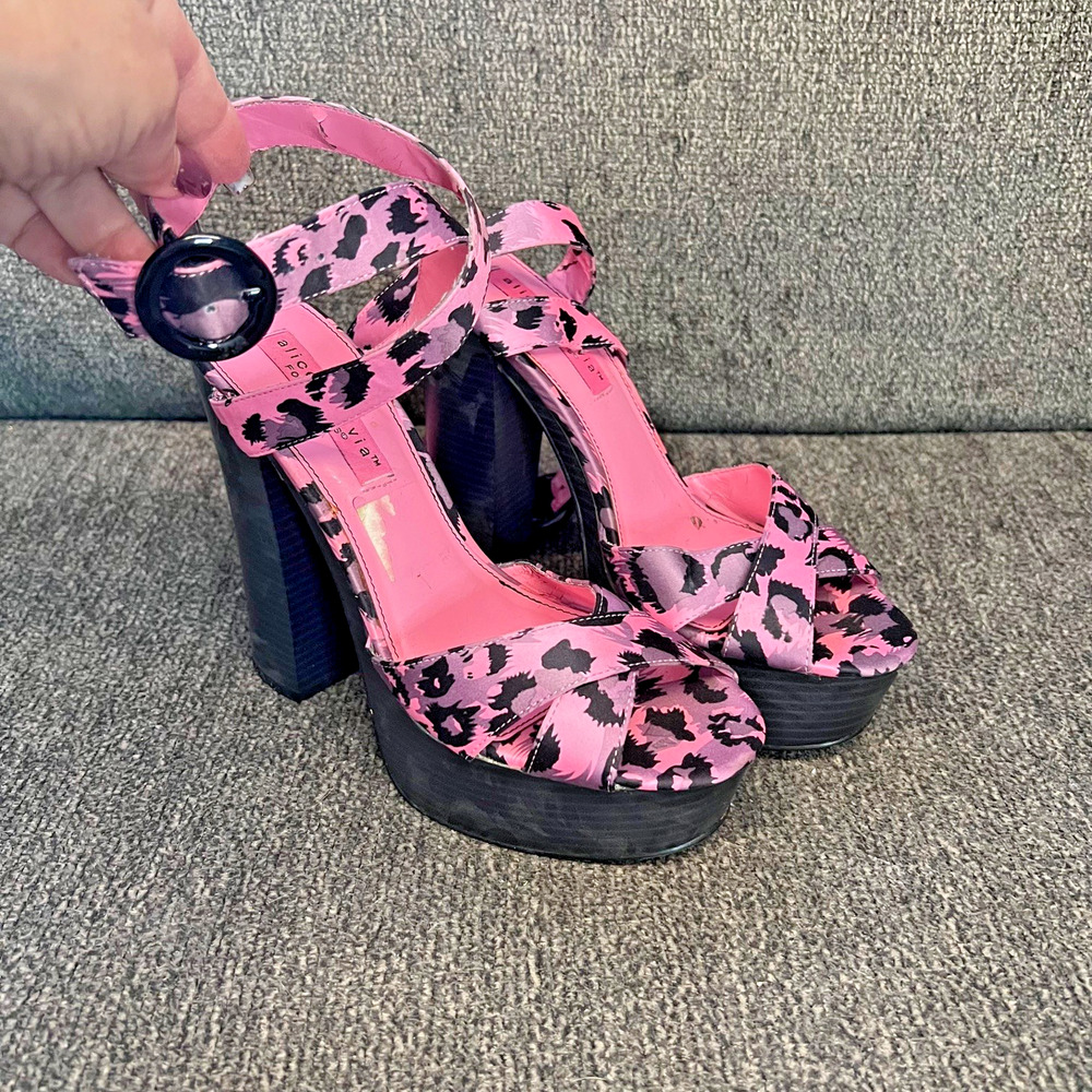 Alice + Olivia Payless Strappy Heels Womens 7 Pink Black Animal Print Y2K Trendy